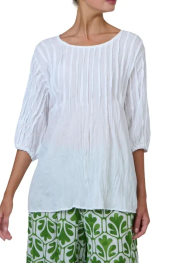 NAMASTAI Tops-1/2 SLEEVE COTTON TOP WHITE