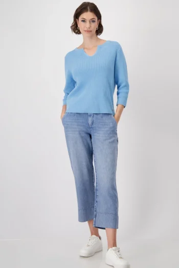 MONARI Tops|Weekend Edit-3/4 SLV KNIT TOP SPRING-WATER
