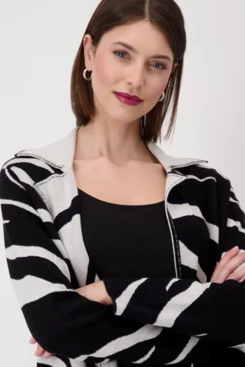 MONARI Jackets-ANIMAL SHIMMER REVERSIBLE COAT BLACK