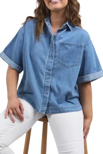 ELM Shirts-ANNIKA SS DENIM SHIRT MID-BLUE