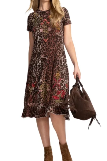 JOHNNY WAS Dresses-ASYMMETRIC HEM DRESS LEOPARD