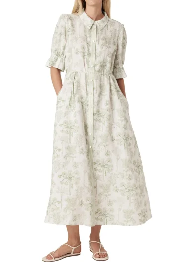 CABLE Dresses-AVONDALE LINEN DRESS PALM