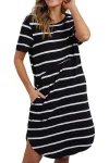 FOXWOOD Dresses-BAY STRIPE DRESS BLACK-WHITE