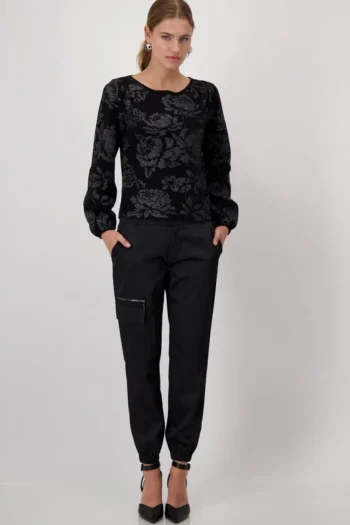MONARI Tops|Weekend Edit-FLORAL KNIT BLACK