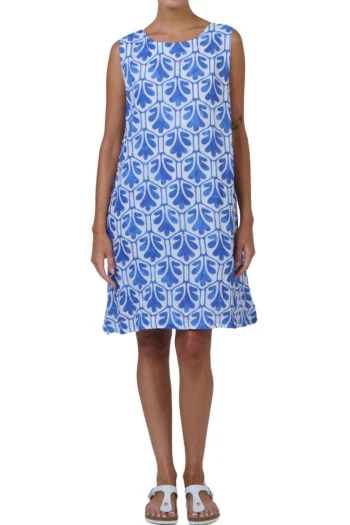 NAMASTAI Dresses-BUTTON BACK DRESS BLUE