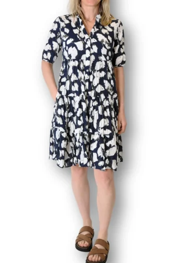 DRESS ADDICT Dresses-BUTTON THRU DRESS NAVY-WHITE