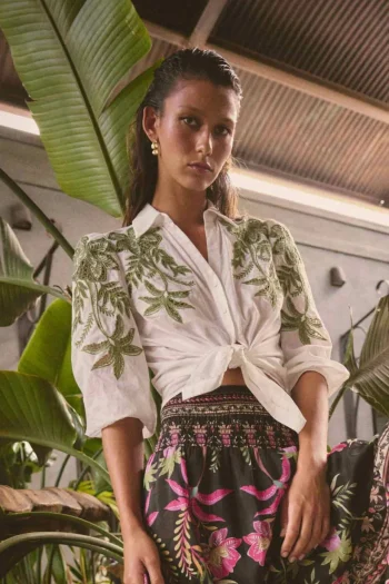 ONCE WAS Shirts-CALLISTO EMBROIDED SHIRT IVORY