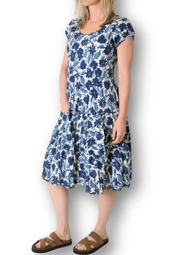 DRESS ADDICT Dresses-CAP SLV DRESS BLUE-WHITE