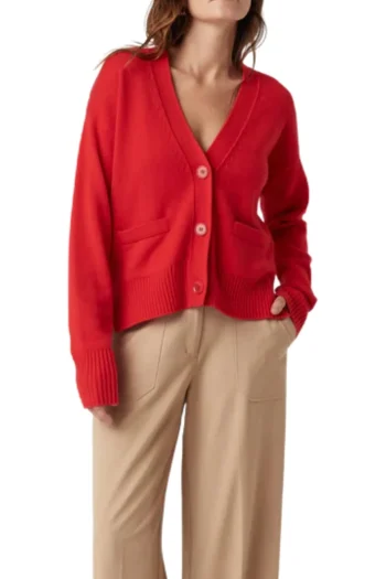 CABLE Cardigans|Winter Style-CASHWOOL V CARDIGAN POPPY