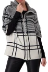 MONARI Jackets-CHECK KNIT CAPE BLACK-WHITE