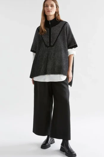 ELK Jumpers|Tops-CHEIL PONCHO BLACK-WHITE