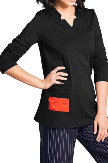 PERUZZI Tops-CONTRAST POCKET TOP BLACK
