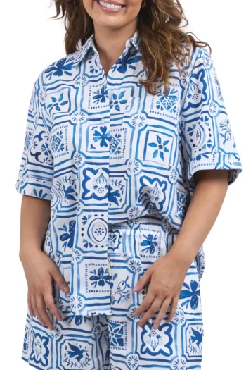 ELM Shirts-DOLCE TILE SHIRT OCEAN