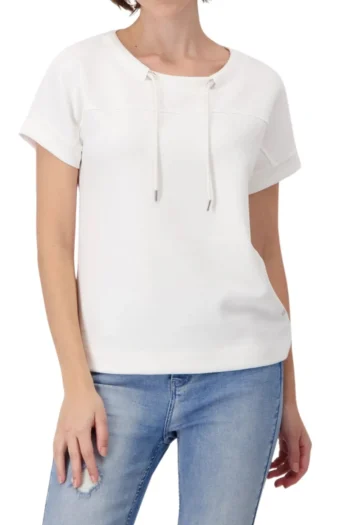 MONARI T Shirts|Tops-DRAWSTRING COLLAR TEE OFF-WHITE