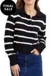 FOXWOOD Tops-EFFIE POLO KNIT BLACK-WHITE