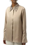 JOSEPH RIBKOFF Blouses-EMBELLISHED SATIN SHIRT FAWN