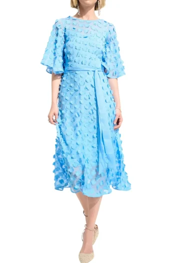 JOSEPH RIBKOFF Dresses-EMBROIDED CHIFFON DRESS SKY-BLUE
