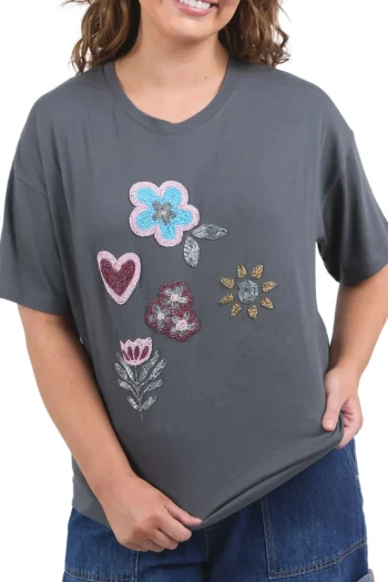 ELM T Shirts-ESTELLE TEE CHARCOAL