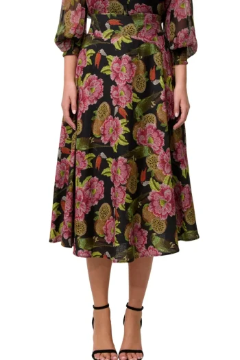 ONCE WAS Skirts|Winter Style-ESTRELLA LINEN SKIRT PRINT