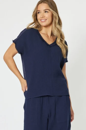 THREADZ Tops|Travel Essentials-HALEY BYRON TOP NAVY