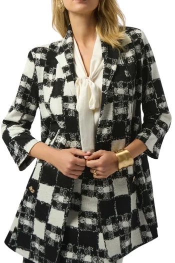 JOSEPH RIBKOFF Jackets|Winter Style-JACQUARD PLAID JACKET BLACK-CREAM