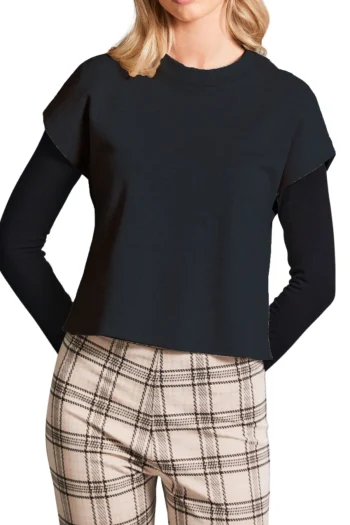 PERUZZI Tops-JACQUARD PLAIN TOP BLACK