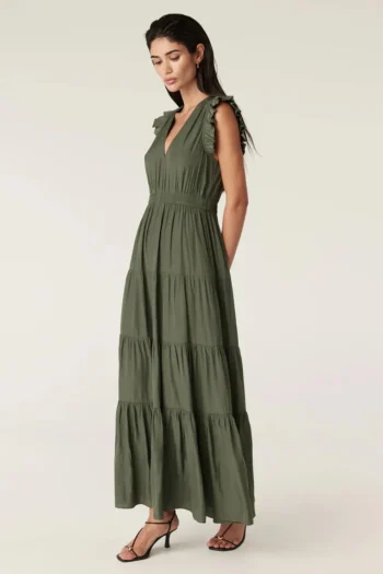 CABLE Dresses-KAHLO MAXI DRESS OLIVE