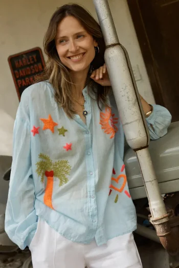 LULA LIFE Shirts-KEZIAH SHIRT BLUE