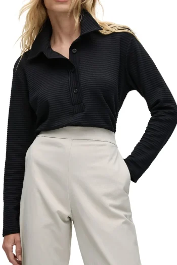 MELA PURDIE Tops|Winter Style-KICK COLLAR POLO BLACK