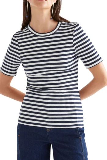 ELK T Shirts|Tops-KULLAN RIBBED T SHIRT WHITE-INK