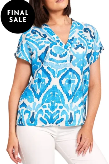 PERUZZI Tops-LINEN TOP TURQUOISE