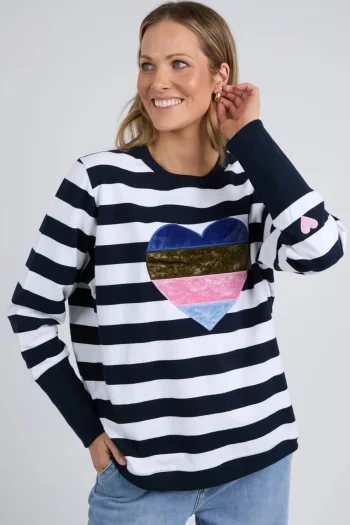 ELM Tracksuits|Track Tops-LINER HEART CREW NAVY-WHITE