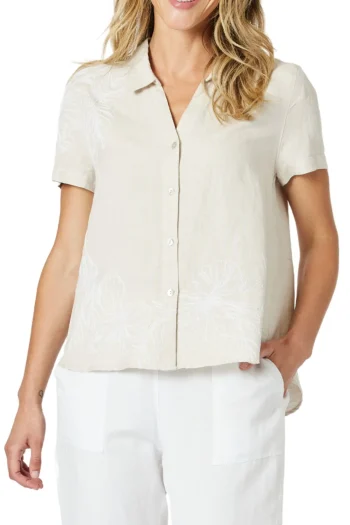 GORDON SMITH Shirts|Weekend Edit-LINO EMBROIDERED SHIRT NATURAL