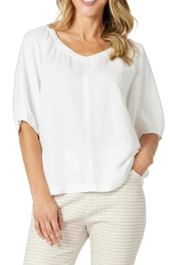 GORDON SMITH Tops-LINO V NECK TOP WHITE
