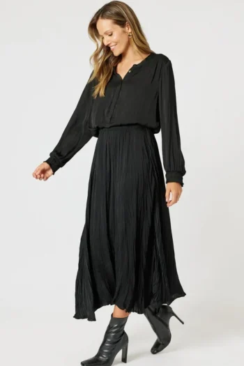 HAMMOCK AND VINE Skirts|Winter Style-LUXE CRUSHED SKIRT BLACK