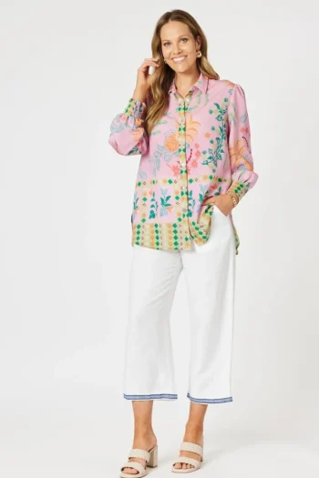 HAMMOCK AND VINE Shirts-MARDI GRAS PRINT SHIRT PINK