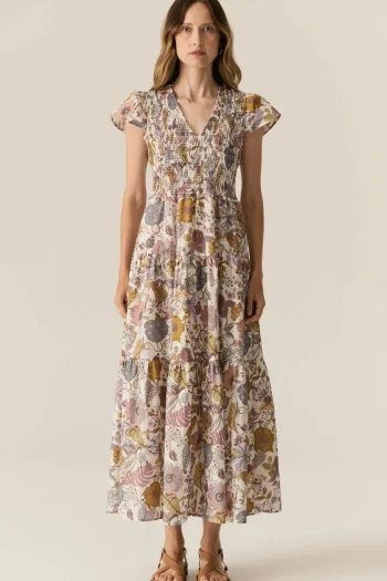 POL CLOTHING Dresses-MARLA SHIRRED DRESS PRINT