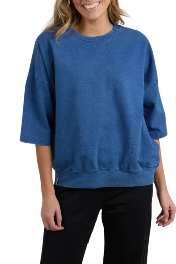 ELM Tracksuits|Track Tops-MAZIE SWEAT DENIM LOOK WASHED-BLUE