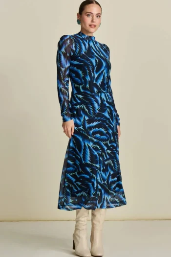 POM Dresses|Winter Style-MESH DRESS BLUE