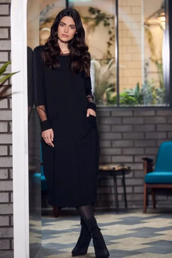 PERUZZI Dresses-MESH SLEEVE DRESS BLACK