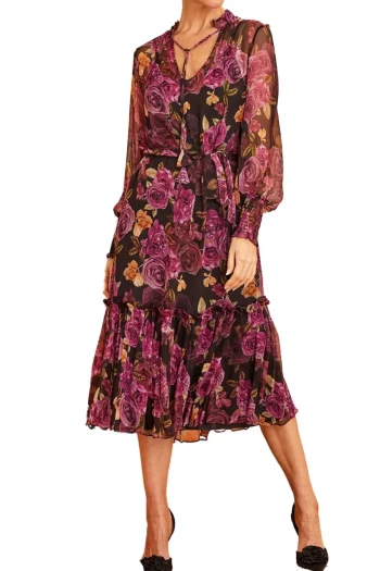 KAMARE Dresses-MIA BLACK FLORAL DRESS PURPLE-ROSE