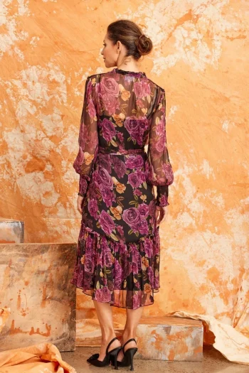 KAMARE Dresses-MIA BLACK FLORAL DRESS PURPLE-ROSE