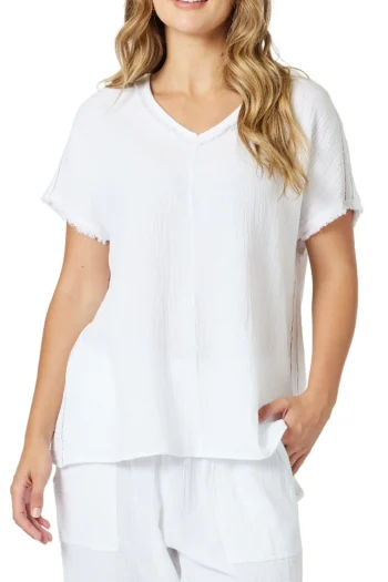 THREADZ Tops|Travel Essentials-MILLS BYRON TOP WHITE