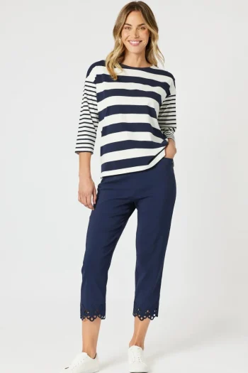 GORDON SMITH Tops|Weekend Edit-MIXED STRIPE TOP NAVY-WHITE