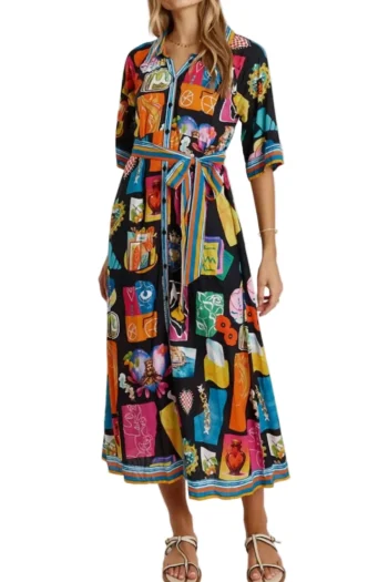 LULA LIFE Dresses-ODETTE BUTTONED MIDI BLACK