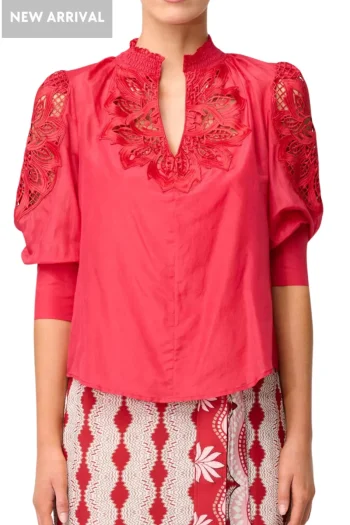 ONCE WAS Blouses-OLEANDER COTTON SILK BLOUSE RUBY