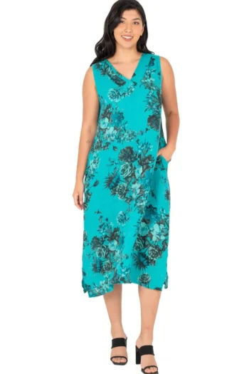MADE IN ITALY Dresses|Weekend Edit-PRINTED DRESS AQUA-BLOOMS