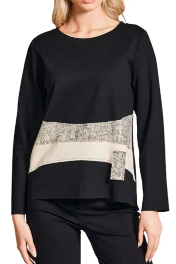 PERUZZI Tops-RAISED APPLIQUE TOP BLACK