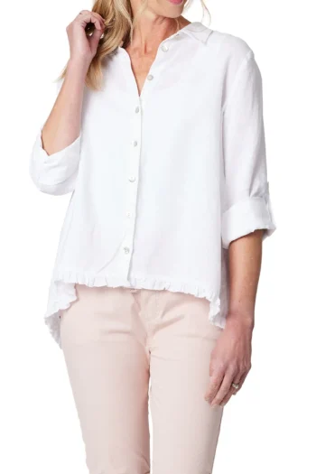 GORDON SMITH Shirts|Weekend Edit-RUFFLE HEM SHIRT WHITE