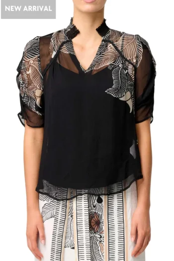 ONCE WAS Tops-SAMIRA VISCOSE CHIFFON TOP ONYX